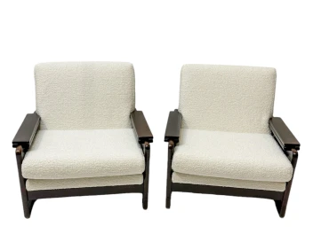 Mid-Century Modern Wenge Lounge Chairs with Bouclé Upholstery, 1970s